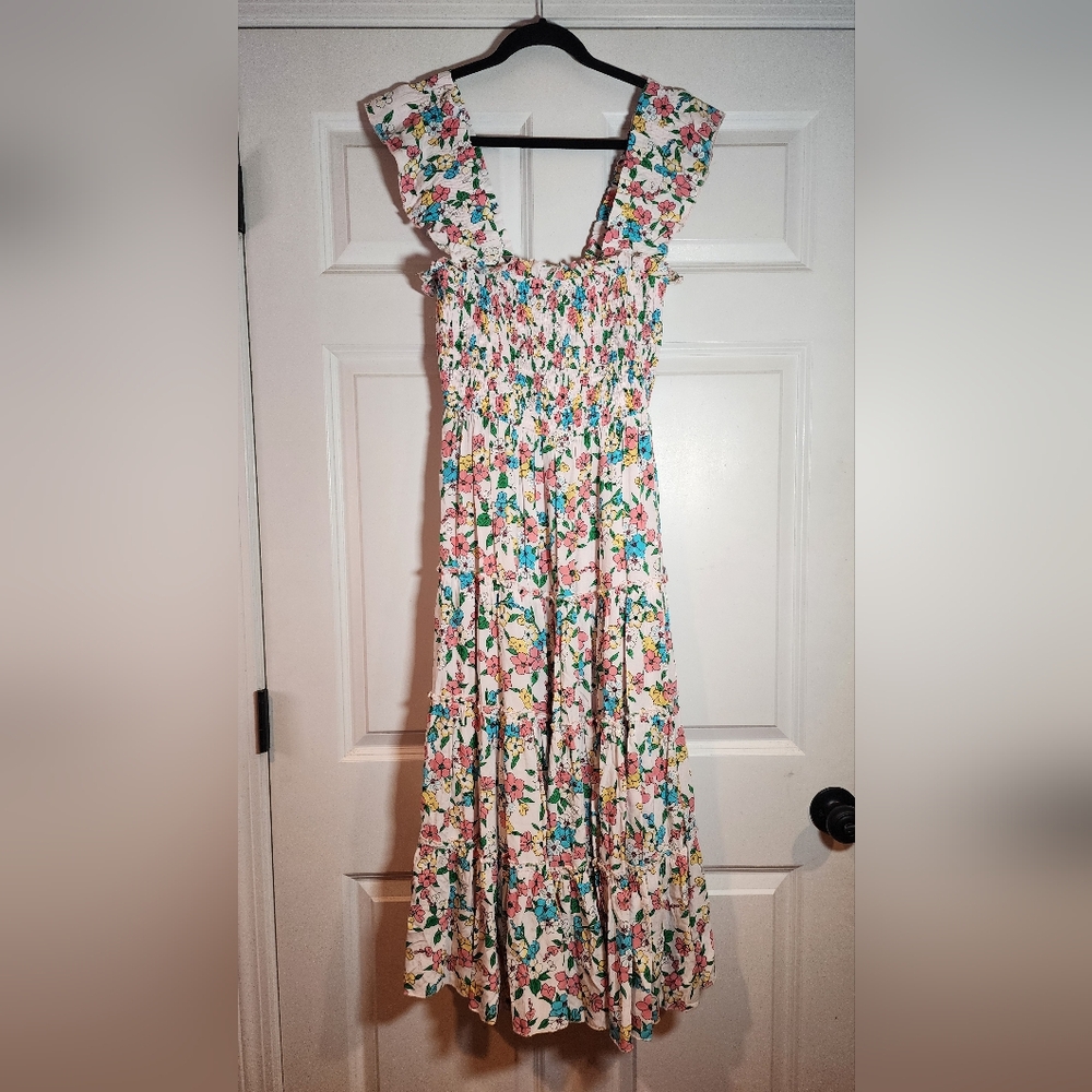NWOT Listicle White Colorful Floral Bodiced Tiered Maxi Dress S